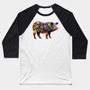 Abstract Floral Pig Silhouette Baseball T-Shirt